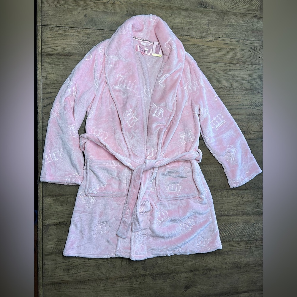 NWT Juicy Couture Luxe Robe L/XL Pink spell out soft Barbie core comfy lounge
